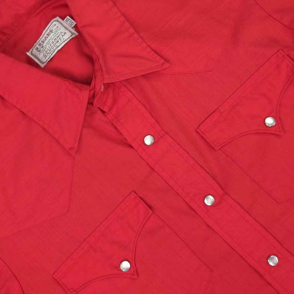 Vintage H‎ Bar C Shirt Mens Medium Red Western Cowboy Pearl Snap Long Sleeve USA